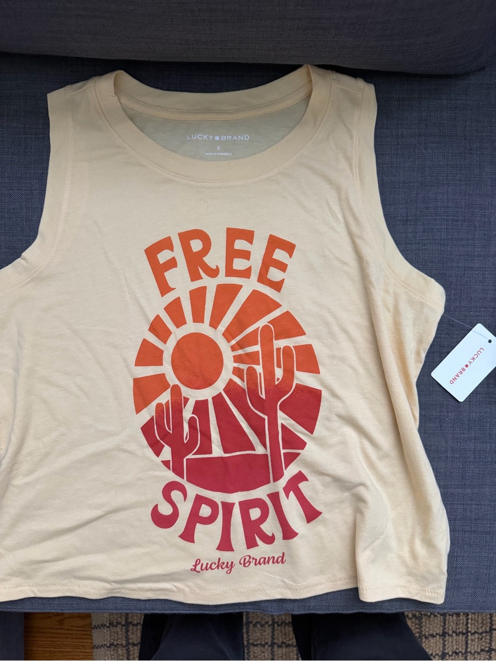 Lucky Brand Cream Graphic Tee with Orange Accent